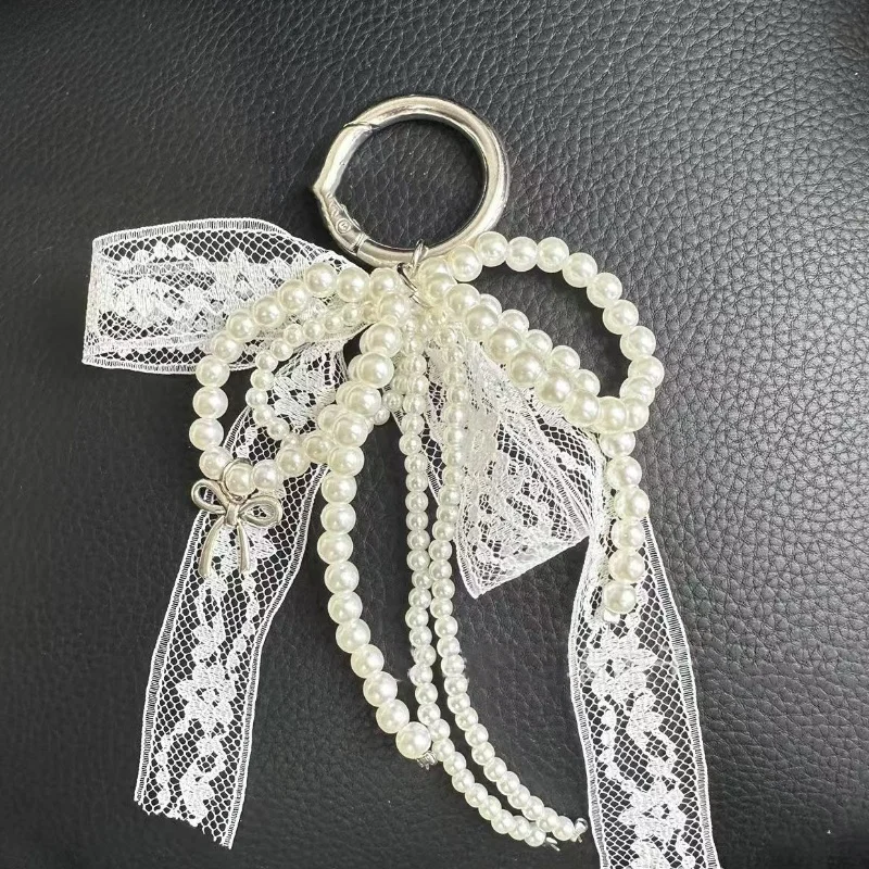 모조 진주 레이스 Bowknot 키 체인 여성을위한 달콤한 페르시 펜던트 열쇠 고리 핸드백과 배낭 열쇠 고리 절묘한 장식품