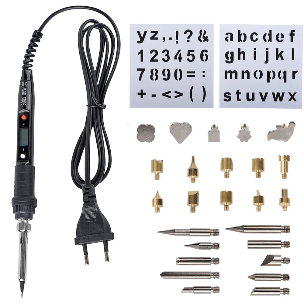 JCD 80W Engraving Pen Electric Soldering Iron Wood Burning Kit Flipping Word Embossing Pyrography Tool Craft 28PC TIP Set 908S