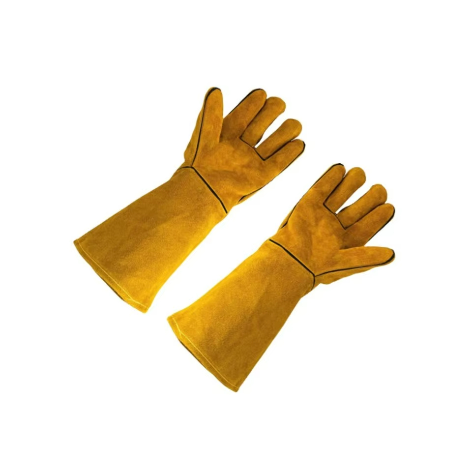 Guantes de soldadura en Stock, resistentes al calor, aislados, diseño personalizado, guantes de cuero para soldar, guantes de trabajo de seguridad