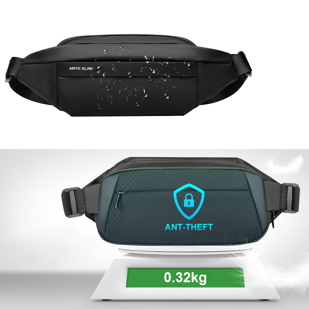 Moyyi-男性用の黒い磁気バックル付きクロスオーバーバッグ,防水バッグ,旅行,スポーツ,ファッション