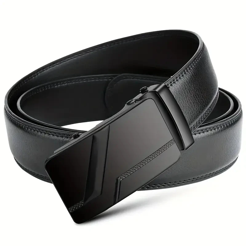 Cinturón de negocios de cuero genuino con hebilla automática a la moda para hombre, cómodo y duradero