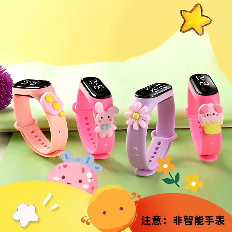 Moda dos desenhos animados crianças relógios para meninas pulseira eletrônica esportes toque led animais flores crianças relógio feminino à prova dwaterproof água