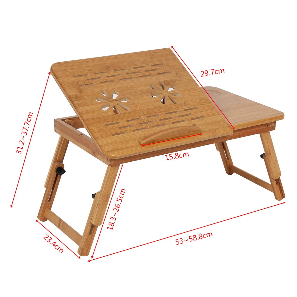 Bed Lap Table Adjustable Laptop Stand Adjustable Bamboo Rack Shelf Dormitory Bed Lap Desk Portable Book Reading Tray Stand