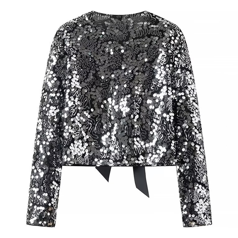 แฟชั่นเลื่อม Bow Lacing Up เสื้อผู้หญิงเสื้อแขนยาว Outwear WARM Winter Lady เสื้อฤดูหนาวชุดราตรี Streetwear Tops