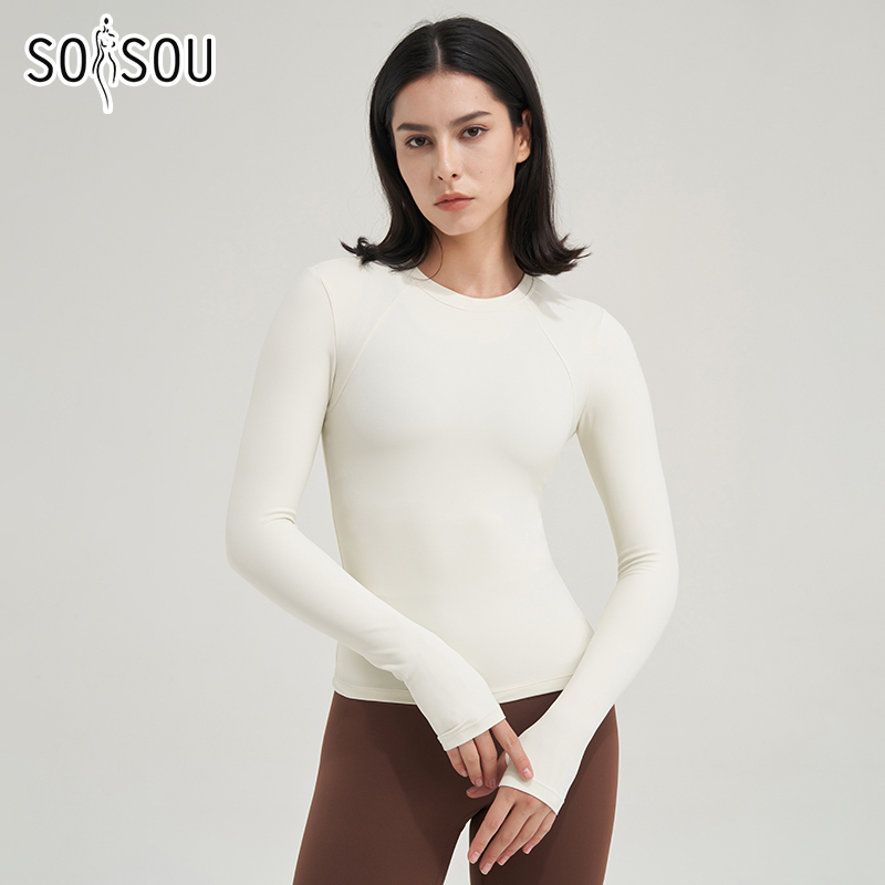 SOISOU-Top de nailon para gimnasio, camiseta de Yoga, ropa deportiva para mujer, Tops elásticos transpirables de manga larga para Pilates, 5 colores, 4 tamaños
