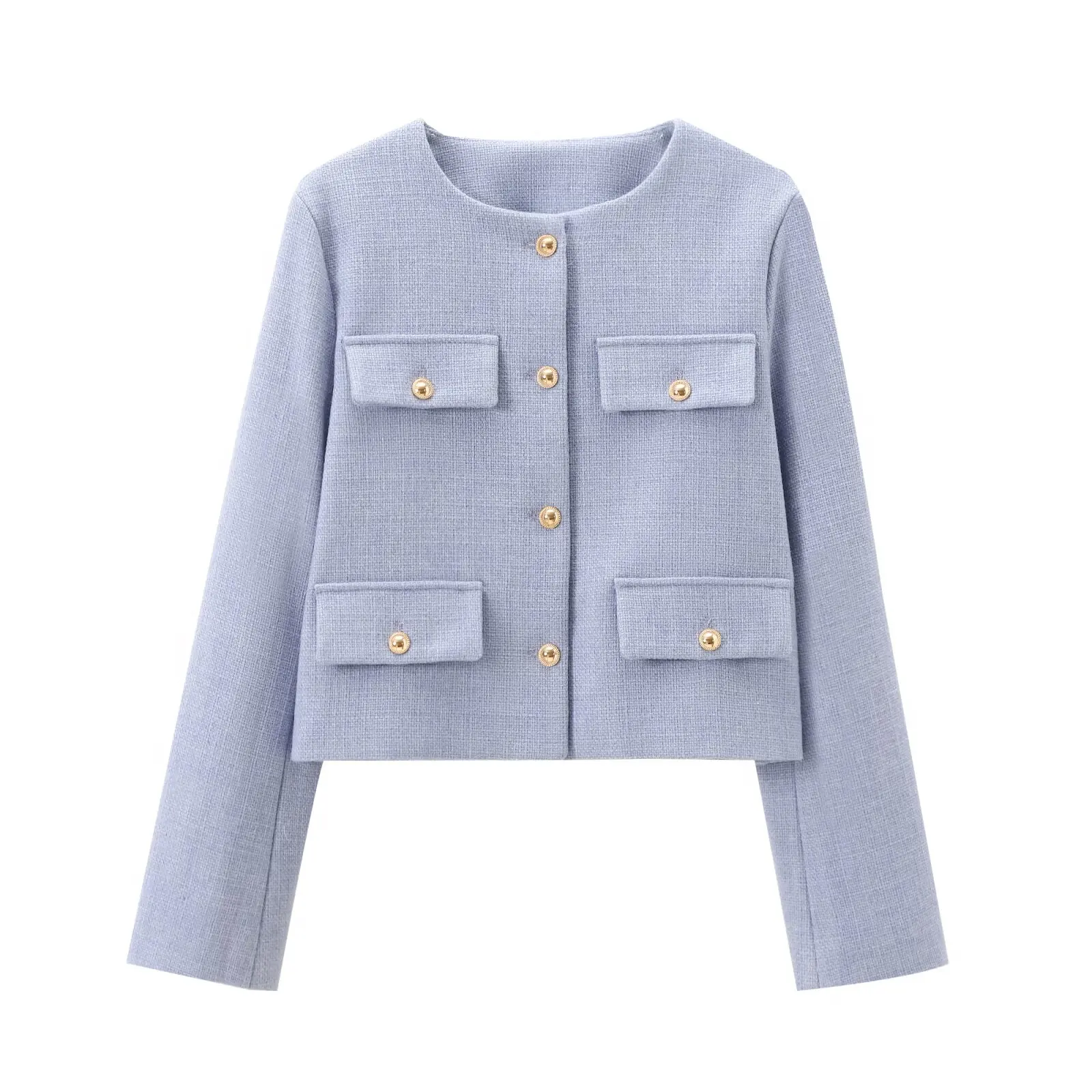 Inverno novo produto moda feminina e casual versátil em torno do pescoço flip decoração curto terno casaco