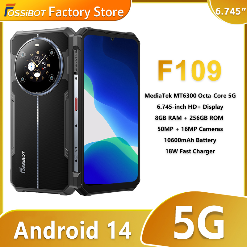 Telefone robusto Fossibot F109 5G 6,745" Android 14 8GB + 256GB Celular 10600mAh 64MP NFC Smartphone