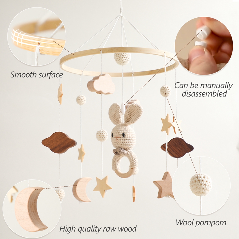 Krippe mobile Bett Glocke Baby Holz Cartoon Kaninchen mobile hängende Rasseln Spielzeug Kleiderbügel Krippe mobile Bett Glocke Spielzeug halter Halterung Geschenke