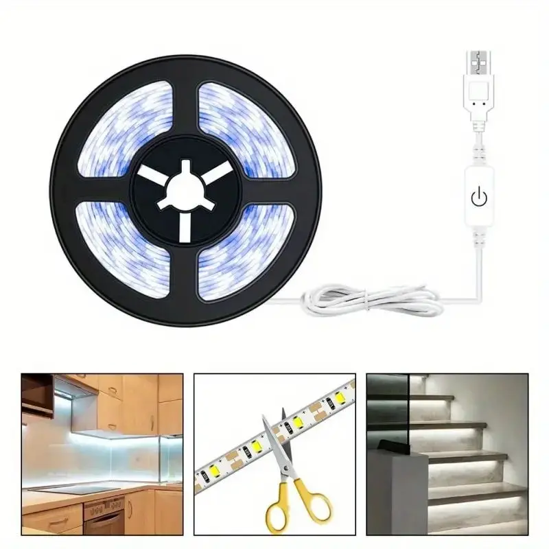 5M USB LED Flexible 5V Tape Lights Touch Sensing  Ribbon Backlight For Room Cabinet Lighting Mirror Brightening White Light