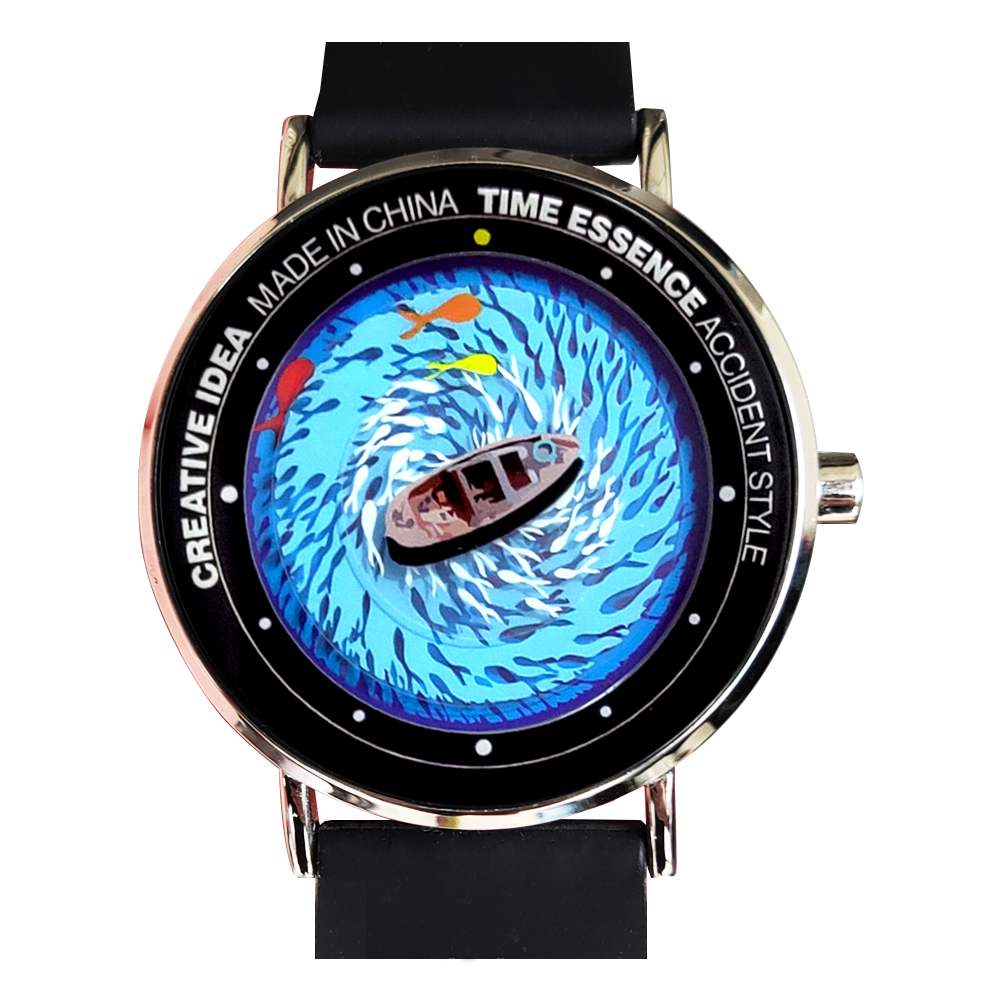 Relógios criativos relógio de quartzo original com design de ondas de navio e peixes relógio de pulso à prova d'água pulseira de silicone confortável