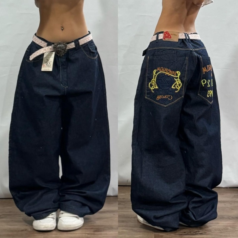 Neue Amerikanische Trend Vintage Hip Hop Brief Stickerei Muster Baggy Jeans Männer Und Frauen Y2K Harajuku Gothic Breite Hosen Streetwear