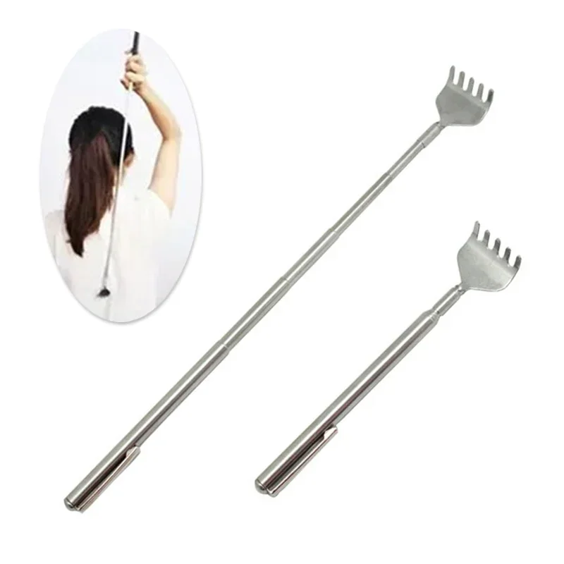 สแตนเลส Retractable Scratcher แบบพกพา Telescopic Back Scratcher Itch เครื่องมือนวดปรับขนาดเหล็กปากกา-ประเภทคลิป
