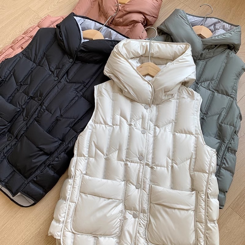 Vestes en fibre de canard blanc pour femmes, manteau à capuche femme, gilet de bureau coréen ultra léger, automne, hiver, nouveau, 2024, 90%