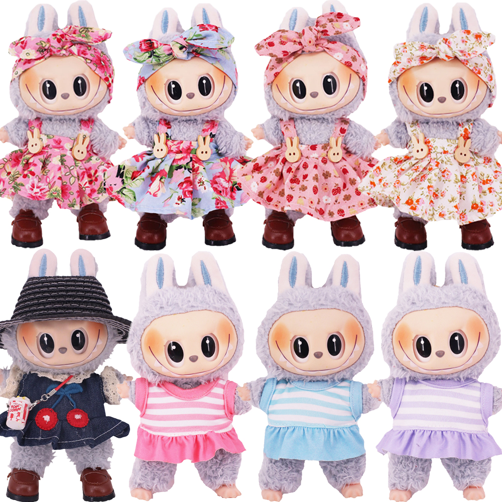 Para 15-17cm labubu boneca roupas vestido faixa de cabelo lona sapato acessórios kpop ídolo exo roupas labubu decoração óculos, presente