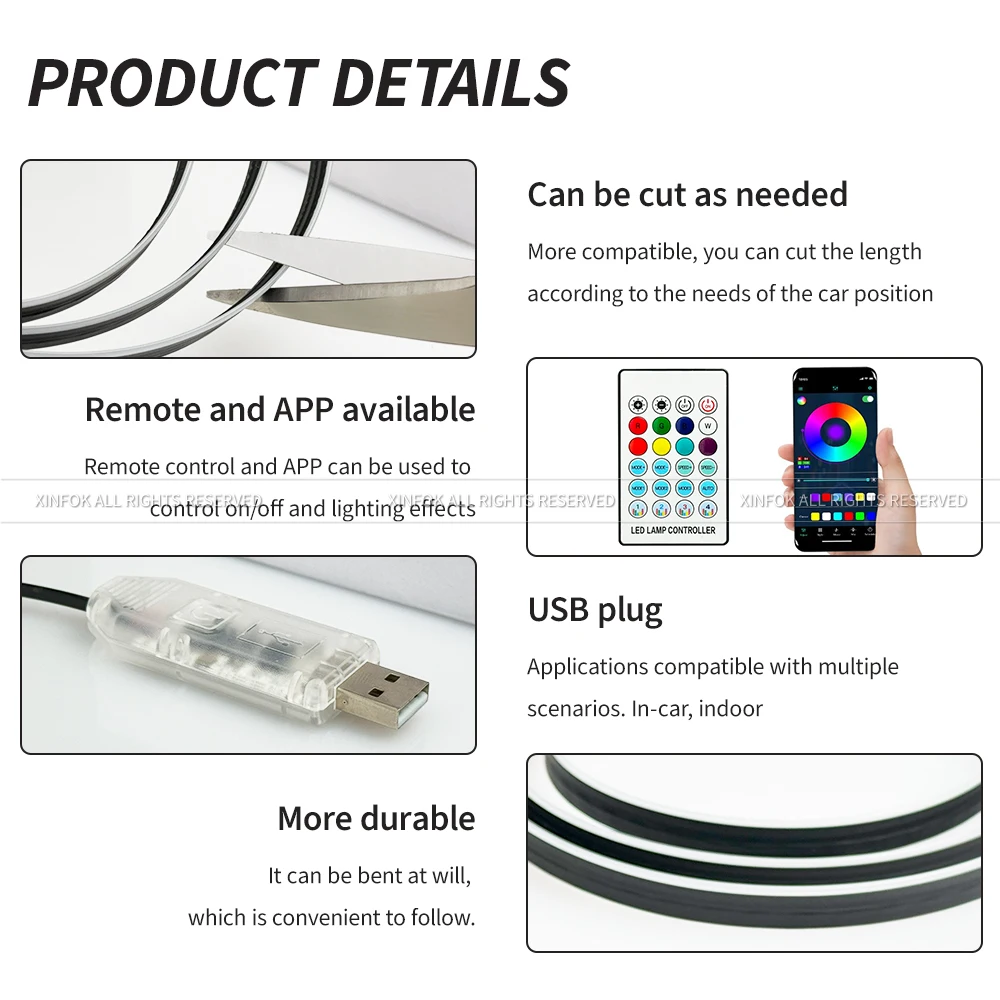 Luces ambientales universales sinfónicas para coche, lámpara LED Interior RGB Streamer, Control por aplicación USB remoto para Tesla Model 3 Y S X