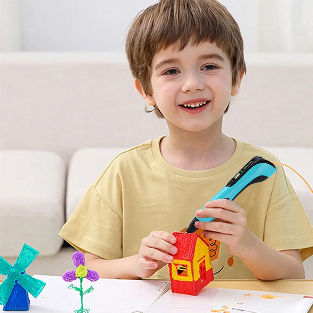 2022 novo conjunto de caneta de impressão 3d para crianças crianças aniversário da criança natal criativo diy presente display lcd com filamento pla