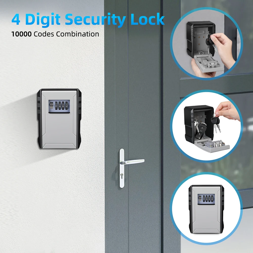 Hollarm Metal Material Password Lock Storage Box Outdoor Waterproof Wall Mount 4 Digit Password Key Box Anti Theft Key Safe Box