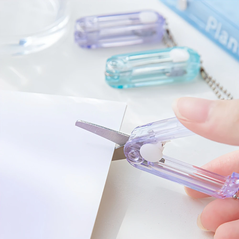 Portable Mini Transparent Scissors Clear Fold Type Safe Cutter with Stainless Steel Blade for Paper - Utility Knife A7483