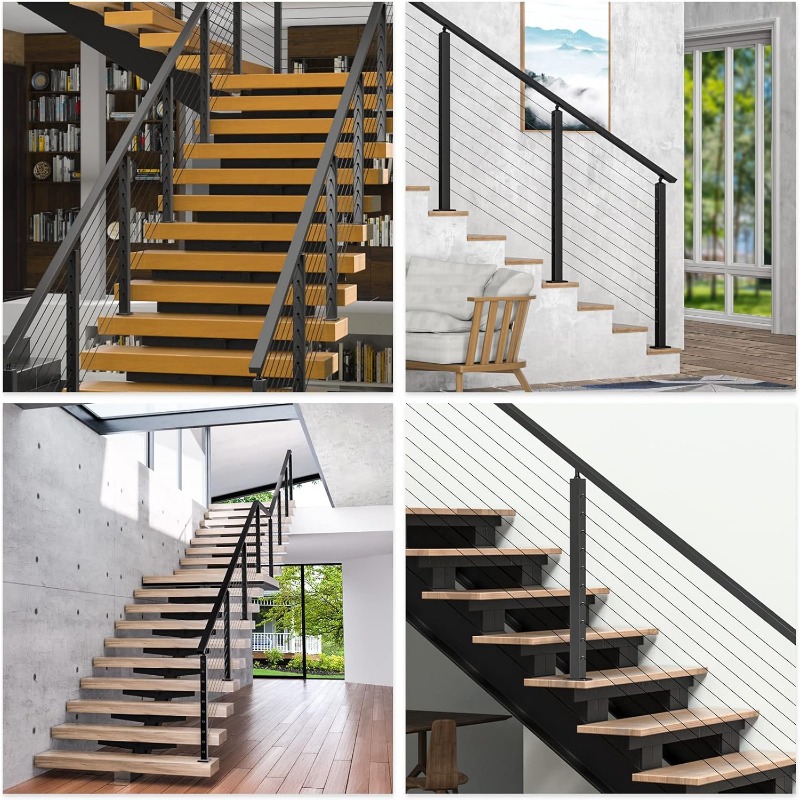 Black Stair Cable Railing Post  Degrees Stair Surface Mount T304 Stainless Steel Cable Railing System Kit Indoor Outdoor