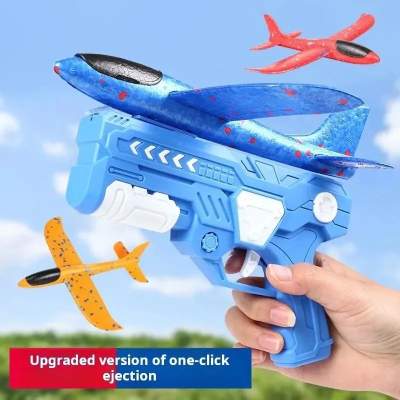 Crianças brilhante espuma 10m lançador catapulta planador interação pai-filho ao ar livre arma de aeronave brinquedos voadores para crianças