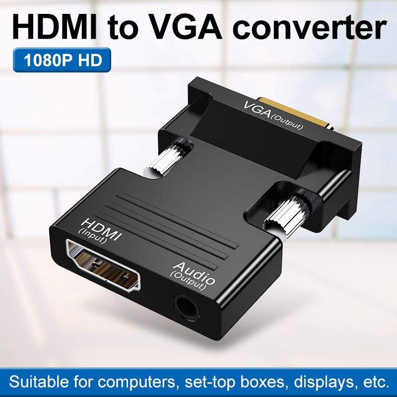 Aktywny konwerter męski 1080P z HDMI na VGA Adapter Dongle z 3,5mm przenośnym złączem audio HDMI do laptopa PC PS3