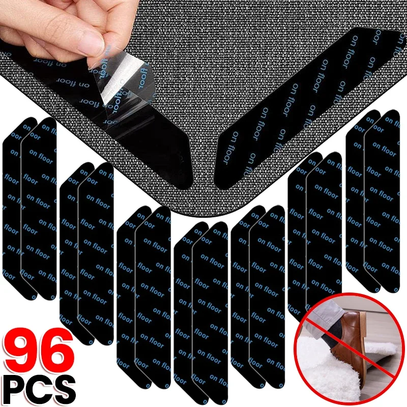 96/8 Uds alfombra antideslizante pegatina reutilizable lavable Anti rizador alfombra parche pegatinas fijas alfombra de suelo cinta pinza almohadilla de esquina