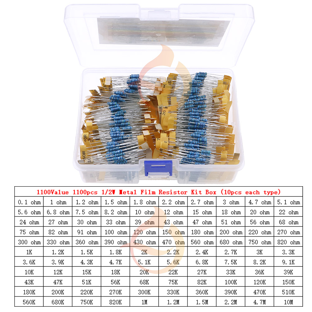 1% 금속 필름 저항 모음 키트, 박스 포함, 1/8W, 1/4W, 1/2W, 1W, 2W, 3W, 0Ω ~ 10MΩ