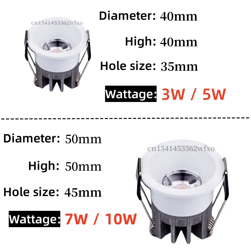 Mini luz empotrable LED regulable 3W5W7W10W, foco de luz de techo antideslumbrante, bombilla empotrable COB en dormitorio, cocina, gabinete de vino