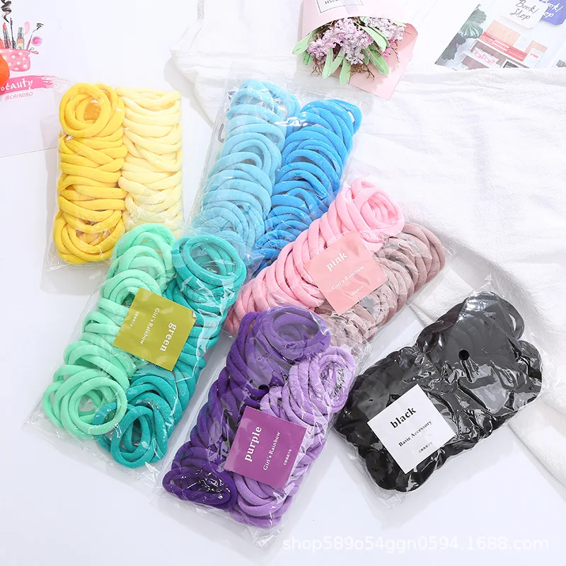 50PCS สีสัน Ealstic ผมเชือกผมหางม้าถือ Scrunchie ยางสําหรับผู้หญิง Basic ไนลอนผมวงยืดหยุ่นไม่มีรอยต่อหญิง