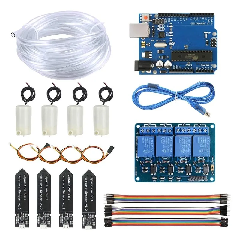 4-Wege-DIY-Kit mit automatischer Bewässerung und Motherboard R3, 4-Wege-Relais, automatische Bewässerung, Gartenblumen, Vier-Wege