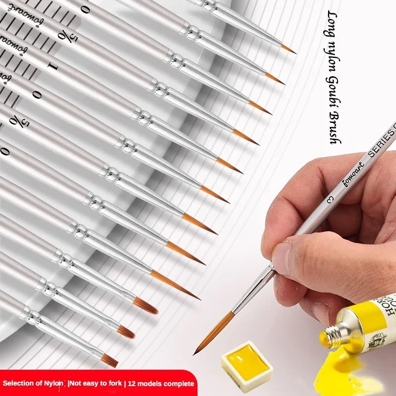 12 modelle Importiert Nylon Lange Schwanz Linie Pinsel Sehr Feine Cartoon Kunst Linie Umriss Detail Stift Digitale Birke Aquarell Malerei Stift