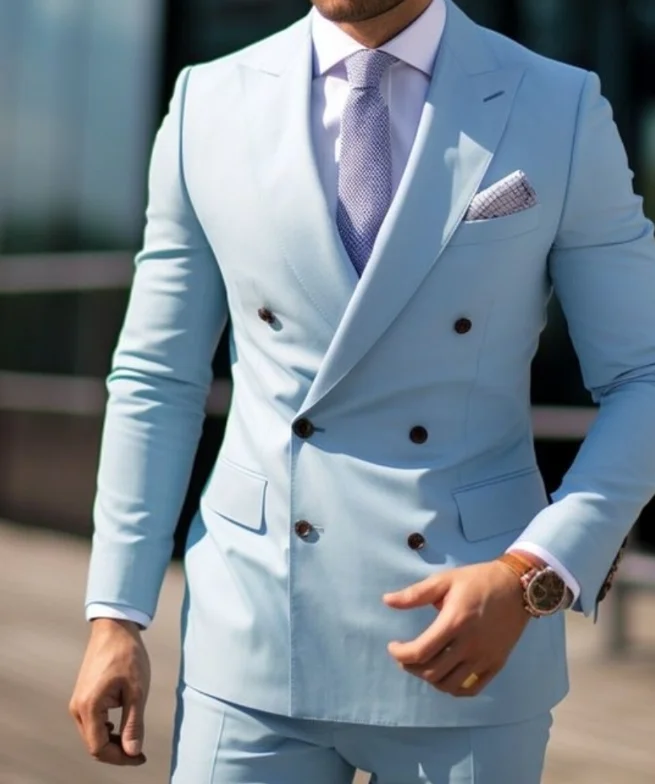 Ternos masculinos marrons de alta qualidade, duplo breasted, sob medida, lapela repicada, blazer formal, slim fit, 2 peças, jaqueta, calças
