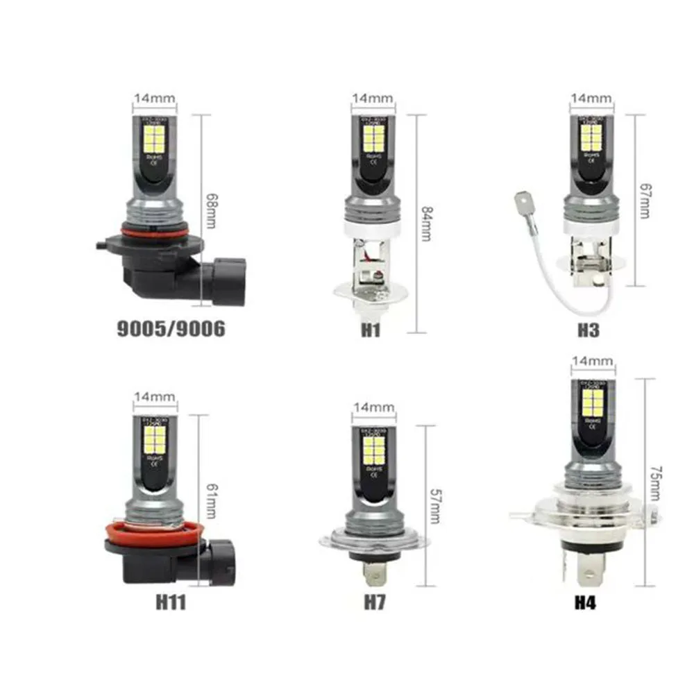 2pcs H8 H9 H1 H3 Led H11 9005 HB3 9006 HB4 자동차 CSP LED 안개 헤드 라이트 전구 6000K 흰색 자동 안개 램프 주간 러닝 라이트