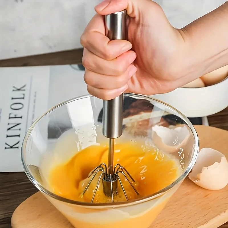 Batidor de huevos de acero inoxidable, mezclador semiautomático duradero para mezclar crema de huevo sin esfuerzo, agitar y batir para hornear en la cocina