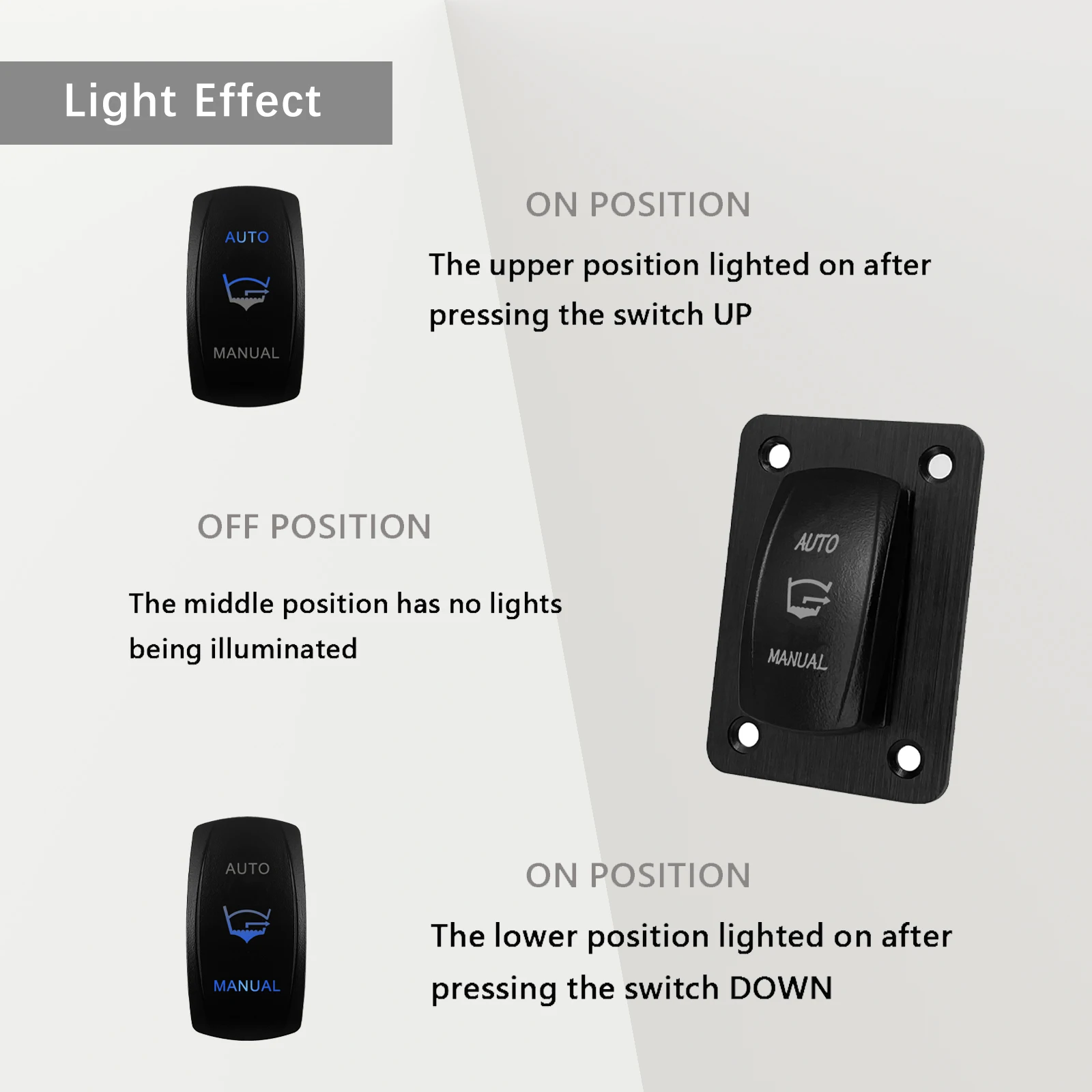 Painel de interruptor rocker de bomba de esgoto de 3 vias, automático/manual, 4 pinos ON-OFF-(ON) SPDT, interruptor momentâneo para barco marinho, iate, à prova d'água IP68