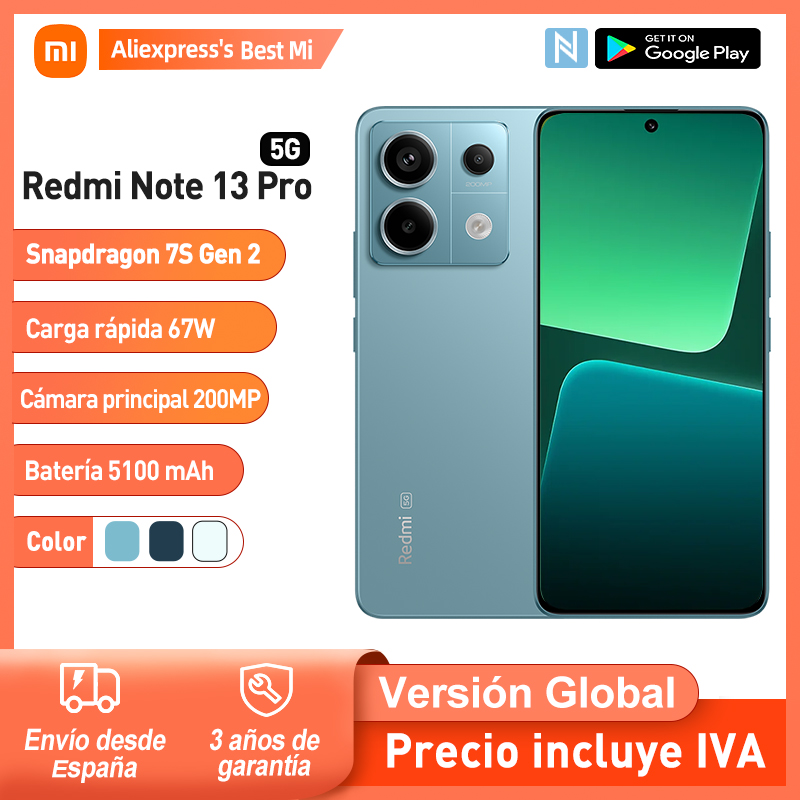 Xiaomi Redmi Note 13 Pro 5G Versão Global 128GB/256GB Snapdragon 7S Gen 2 6.67" AMOLED Display 1.5K 120Hz Câmera 200 MP Bateria 5100 mAh Carregamento Rápido 67W NFC
