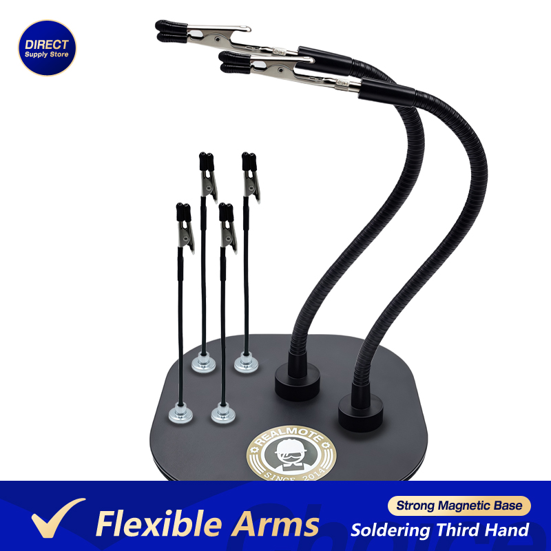 Soldering Third Hand with Strong Magnetic Base, Flexible Arms PCB Holder for Electronics Repair – Alligator Clip Welding Tool
