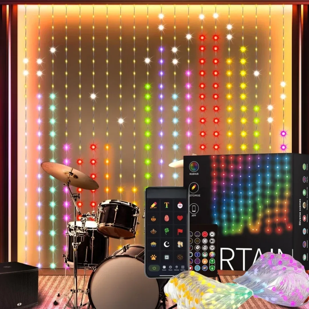 400LED Smart Curtain Lights Bluetooth App LED String RGB USB Fairy Lights DIY Music Change Display for Window Bedroom Decoration