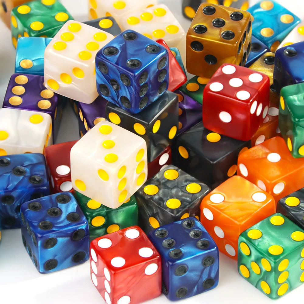 Dados de jogo de 6 lados 16mm mármore acrílico d6 conjunto de dados para dnd, rpg, tabuleiro de mesa ou ensino de matemática, dados de impressão de aventurina