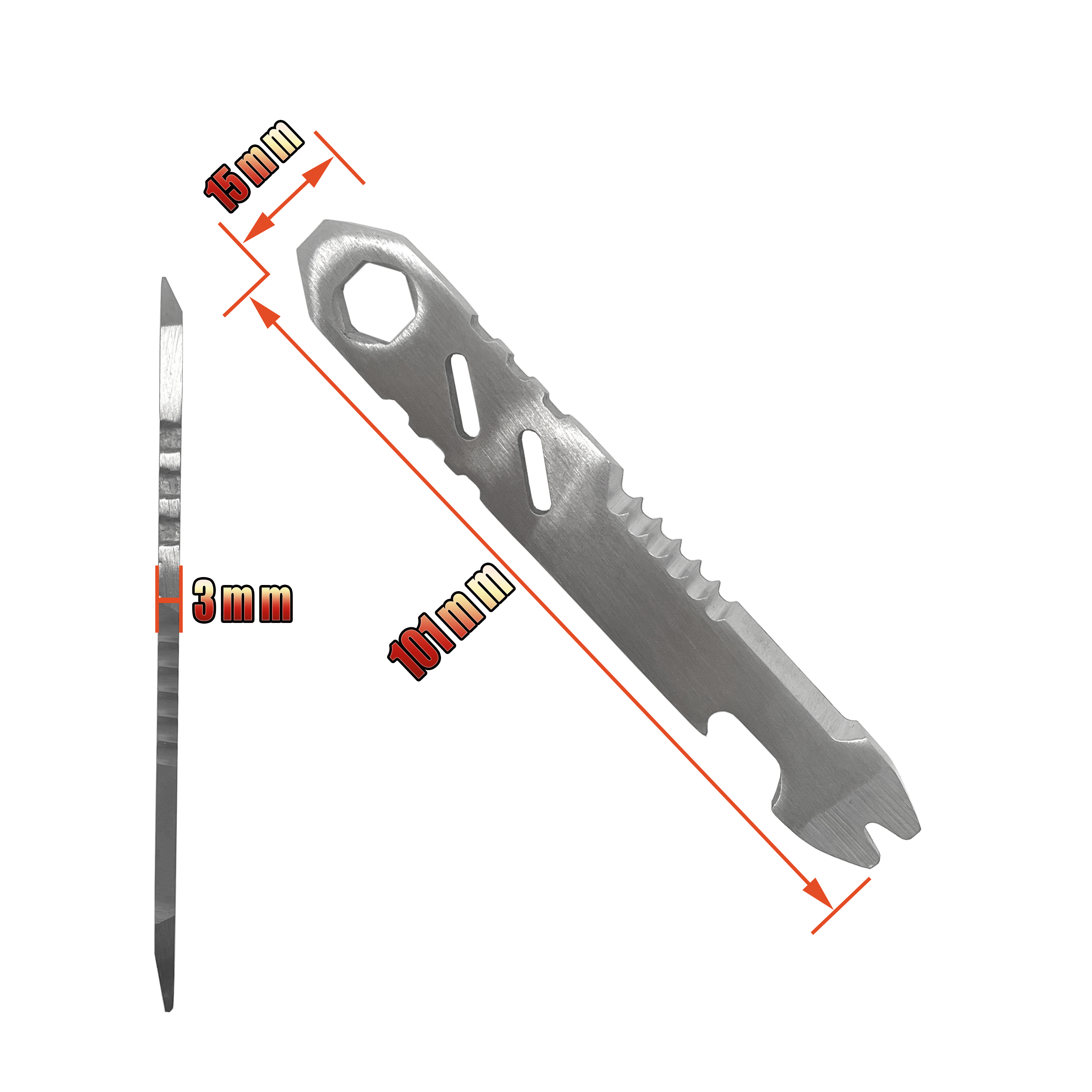 Mini stainless steel crowbar, multi-function Allen wrench, Bottle opener , portable outdoor camping Edc tool