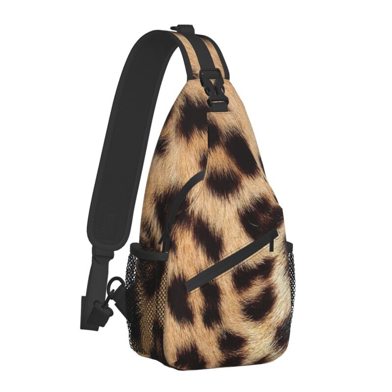 Selempang Tekstur Tampilan Bulu Macan Tutul Trendi Fashion Ransel Selempang Pria Tas Bahu Dada untuk Berkemah Bersepeda