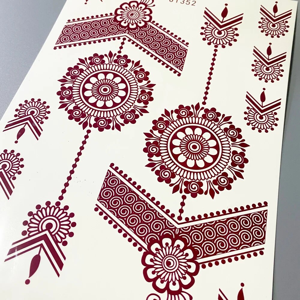 Pegatinas de tatuaje de Henna impermeables para mujer, tatuaje falso instantáneo de flores para tatuajes temporales de mano para fiesta de boda y Festival