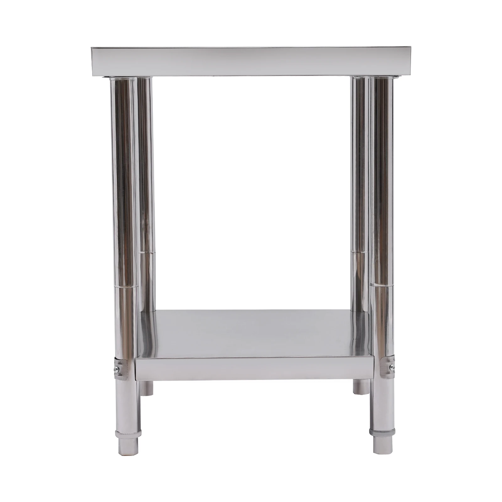 Mesa de trabalho em aço inoxidável com grande espaço de armazenamento – Design resistente, fácil de limpar e estável
