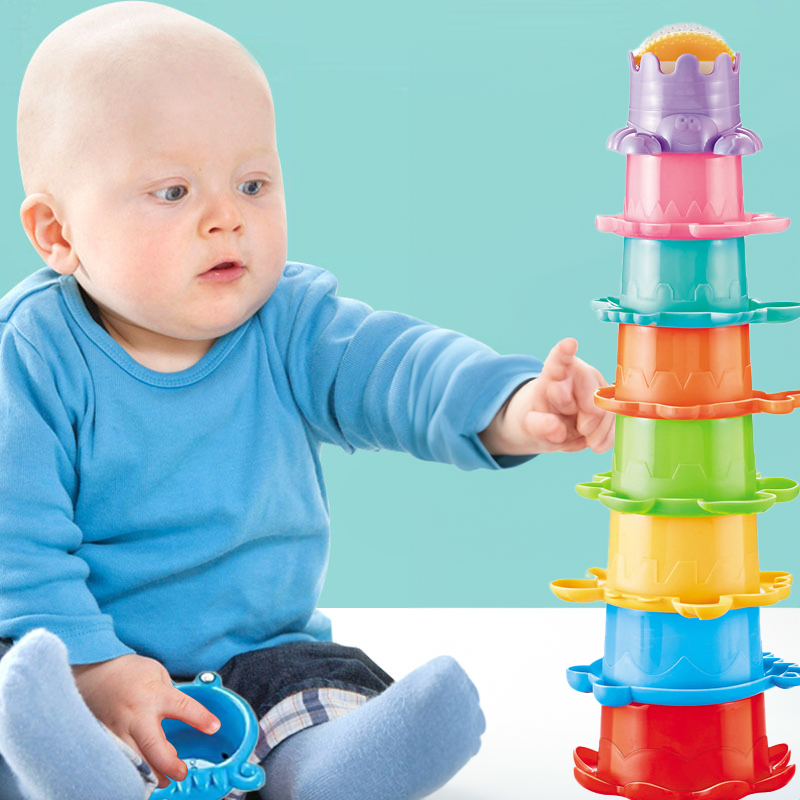 ซ้อนถ้วยของเล่นสําหรับเด็กที่มีสีสันพับเรือ Shape Tower การศึกษาของเล่นเด็กสระว่ายน้ําของเล่นชายหาดของขวัญ