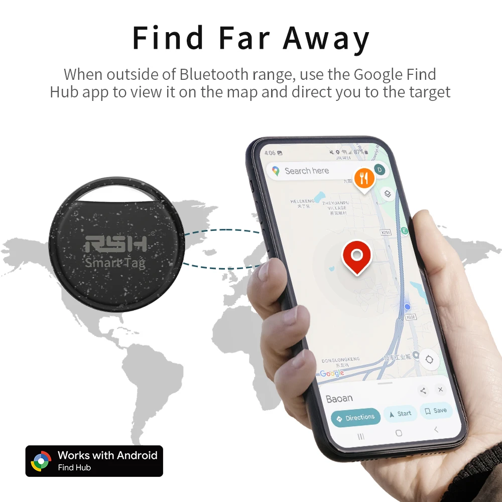 RSH Security Tracker Wallet Gepäck Koffer Box Locator Anti Lose für Android Smart Tag Arbeit mit Google Find für Samsung OnePlus
