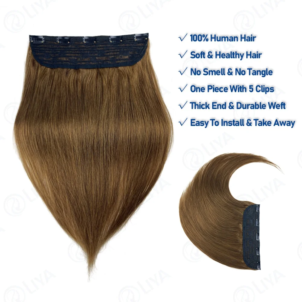 # 6 clipe reto de osso marrom claro em extensões de cabelo 1 peça 5 clipes cabeça cheia clipe de uma peça em extensões de cabelo humano 100 g/set