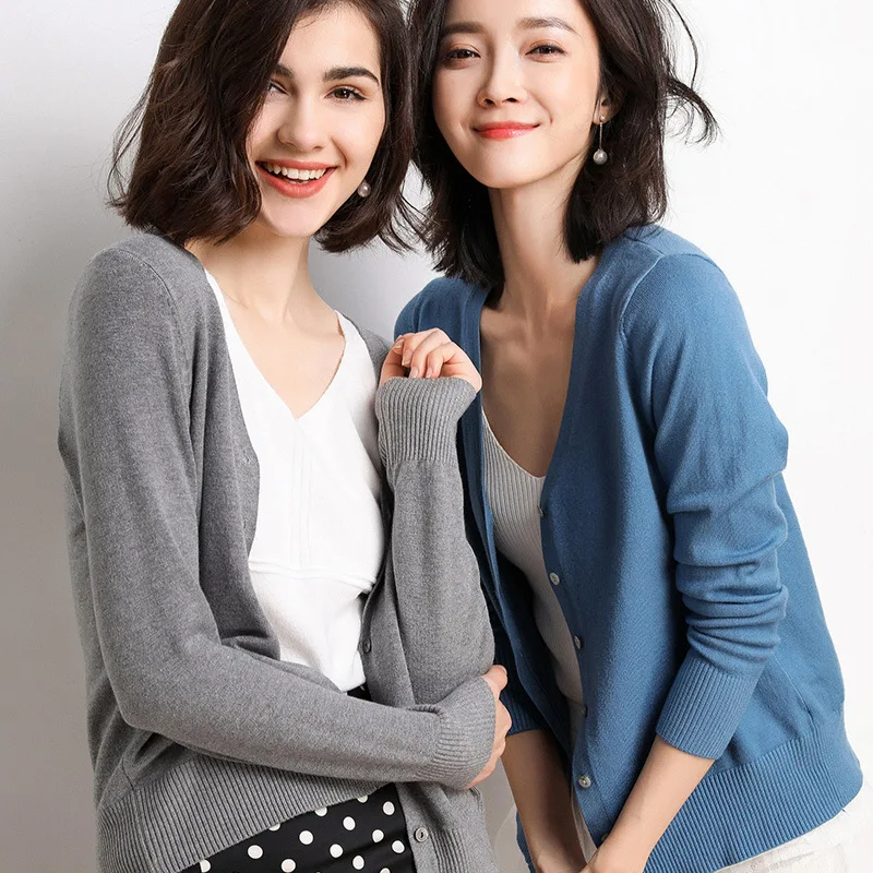 Cárdigans para mujer, suéter de punto con cuello en V y una hilera de botones, prendas de punto cortas a la moda, jerséis para mujer en color azul, verde y rosa 2022