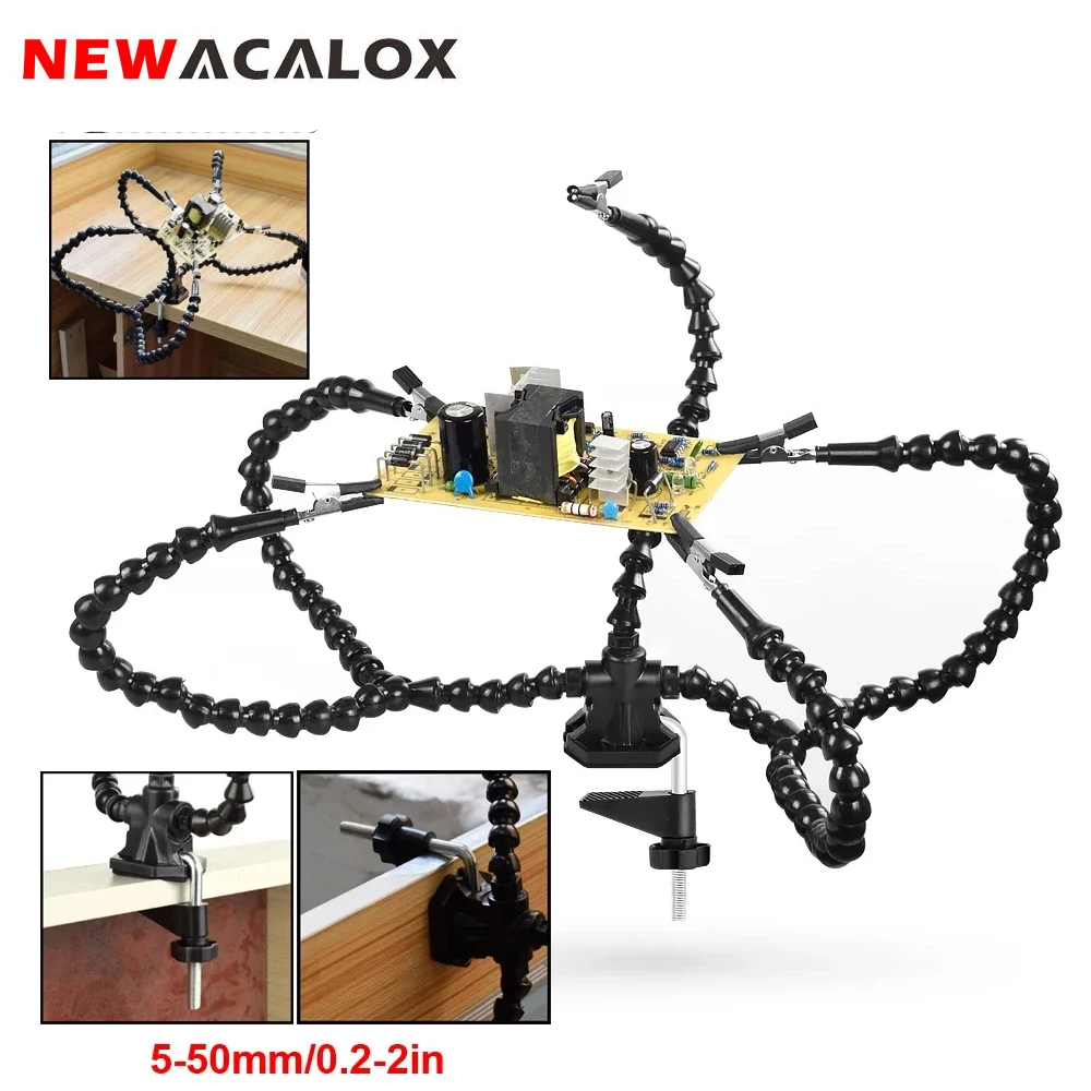 NEWACALOX Helping Hands Soldering, Third Hand PCB Circuit Board Holder Flexible Arms with Desk Clamp Base for Electronic Boards