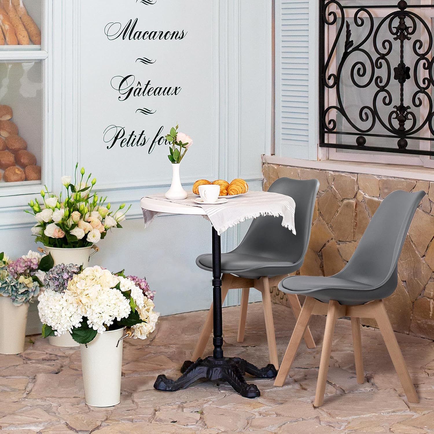 Dining Chairs Upholstered Side Chairs Durable Kitchen Chair with Beech Wooden Legs for Home Bedroom Cafe Dark Grey