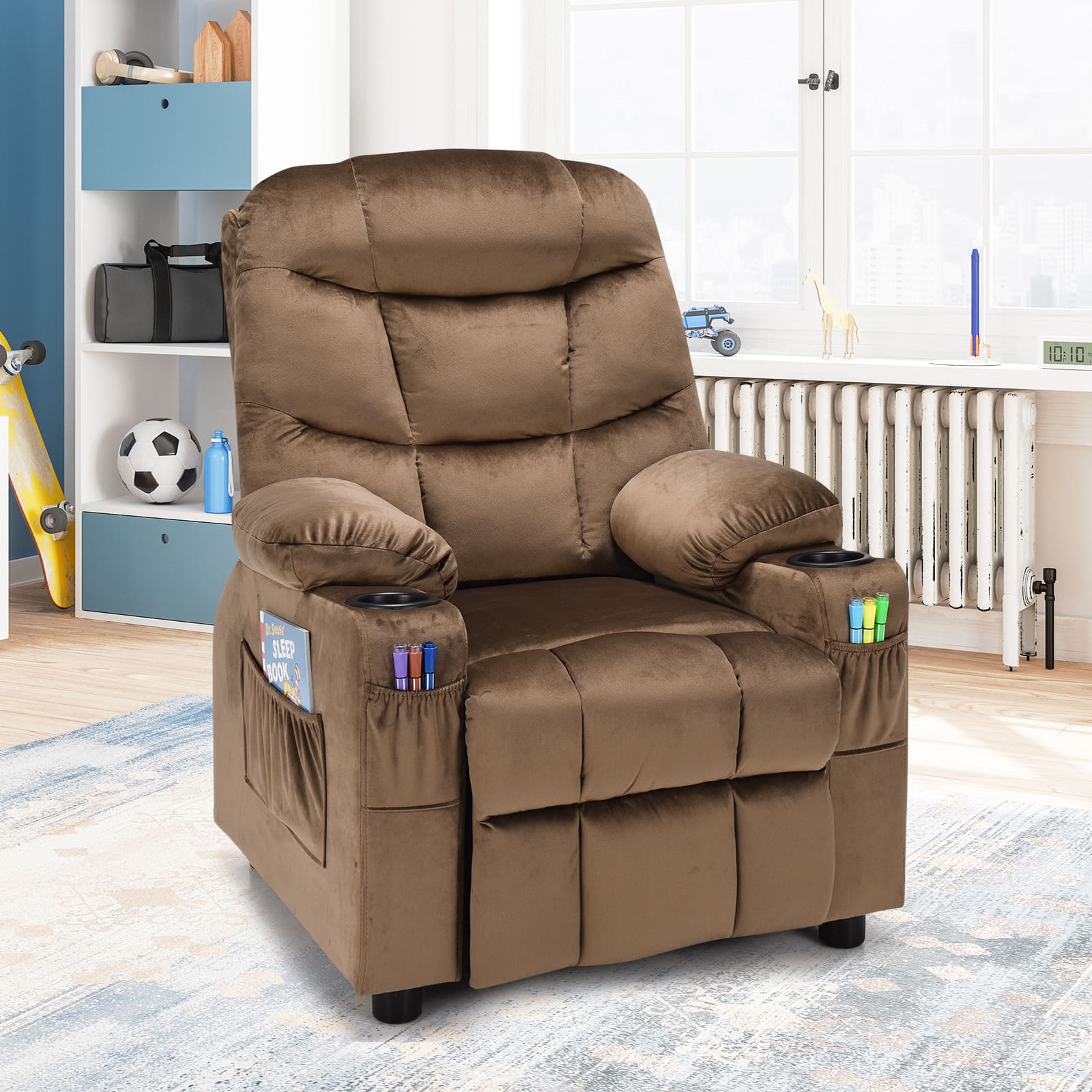 GOFLAME Recliner SofaLounge Chair with Cup Holder, Pockets, Headrest, Adjustable Backrest
